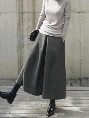 chouyatou Women's Winter Elastic High Waisted Wool Blend Wide Leg Pants Cropped Palazzo Trousers Culottes3