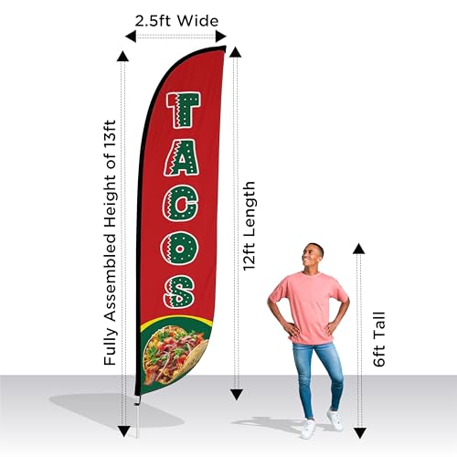 Image of LookOurWay Mexican Themed Feather Flag Pole, Tacos /Burritos /Mexican Food