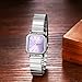 JewelryWe Reloj Cuadrado Analógico Mujer: Escala de Barra Simple Elegante Correa de Acero Inoxidable Plata Ajustable Esfera Morada Imagen de JewelryWe Reloj Cuadrado Analógico Mujer: Escala de Barra Simple Elegante Correa de Acero Inoxidable Plata Ajustable Esfera Morada
