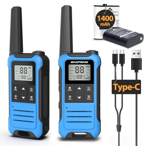 Image of Walkie Talkies Long Range Rechargeable Walkie Talkie for Adults, Baofeng F22 FRS Radio Walky Talky Family Walkie-Talkie with Flashlight 1400 mAh Battery USB Charger for Camping Trip (2 Pack)