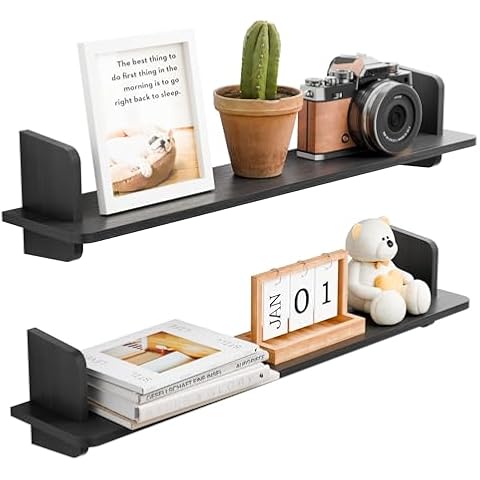 YEMNMFH 36 Inch Floating Shelves - Solid Wood Floating Shelves, Picture Ledge Shelf Set of 2, Wall Mounted Shelves, Black Floating Shelves for Living Room, Bathroom, Bedroom, Kitchen & Office Cover