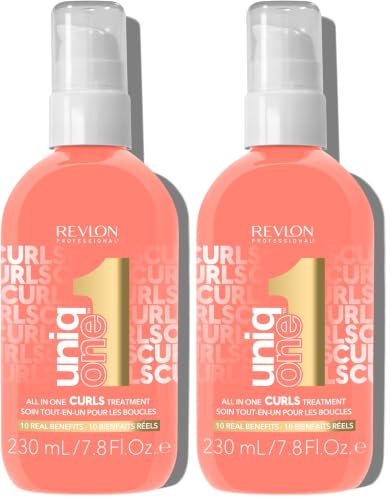 REVLON PROFESSIONAL UniqOne All in One Curls Treatment, Protector Térmico Pelo, Hidratación Profunda para Rizos, Tratamiento sin Aclarado Anti Frizz, Rizos Elásticos y Definidos 230 ml (Paquete de 2)