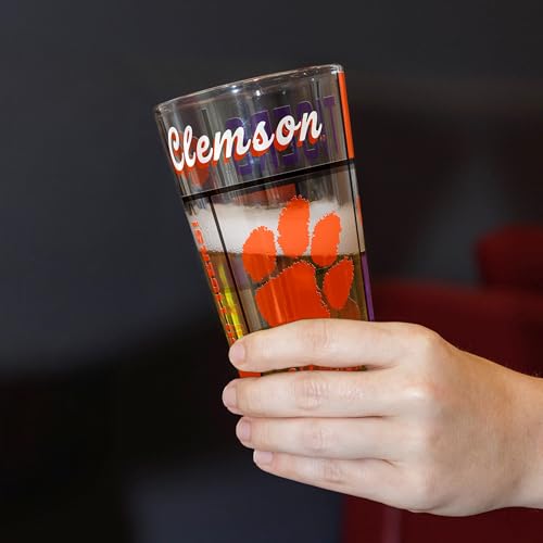 Image of Logo Brands NCAA oz Stained Glass Pint Glass - 3D Embossed Logo & Bold Team Colors - Durable Sports Fan Beer Glass for Home, Bar & Tailgates