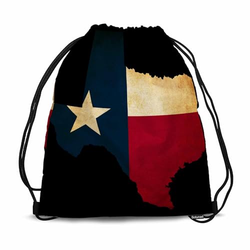 Drawstring Backpack Bag Sports Gym Sack Texas State Map Grunge Effect Flag Star Blue Red Beige Shoe Bag for Women Men 14x16.9 Inch