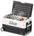 TABU 38QT(35L) Portable Car Refrigerator, 12V Dual Zone Freezer& Cooler with 12/24V DC&110/240V AC,-4?~68?,Car Fridge with Basket & Wheels,Low Noise, for Camping, Travel, RV (Black)