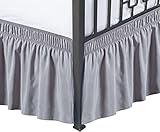 Biscaynebay Wrap Around Bed Skirts with Split Corners for Queen Beds 15' Drop, Silver Grey Elastic Dust Ruffles Easy Fit Wrinkle & Fade Resistant Silky Luxurious Fabric Solid Machine Washable