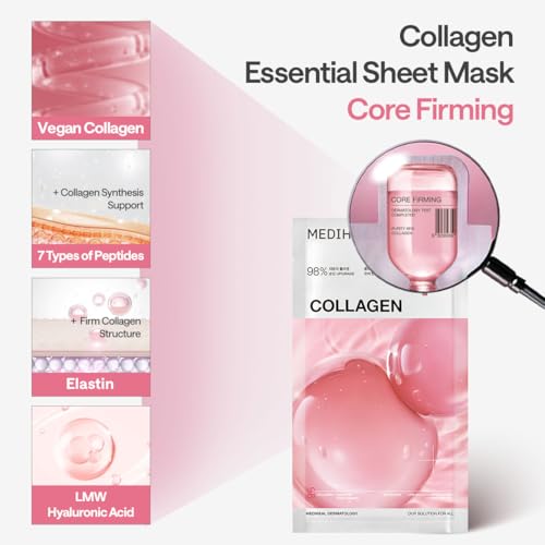 Image of MEDIHEAL Collagen Essential Sheet Mask (1 Sheet) Firming & Hydrating Korean Face Mask with 98% Vegan Collagen, Peptides & Hyaluronic Acid, Skin Elasticity, K-Beauty Facial Mask for Smooth & Plump Skin