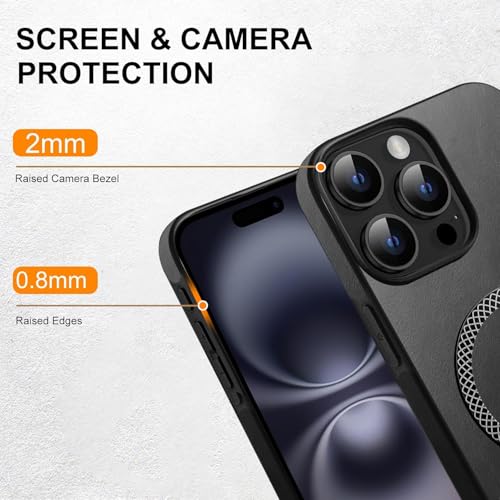 Image of KARWAN Shockproof Hybrid Leather Finish Back Case Cover Compatible with iPhone 15 Pro with Wireless MagEaze Charging Cover, Anti-Scratch Shield Case with Strong Minimalist Design (Black)