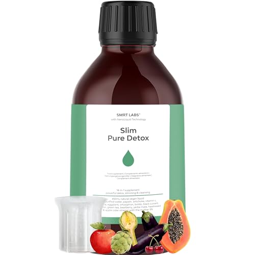 Stoffwechsel anregen Slim Pure Detox | Natürlich Leber & Körper entgiften | Leber entgiften testsieger | Darmreinigungskur, Entwässernd, Detox Reinigung Flüssig 450ml Vegan