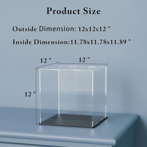 Image of Premium Clear Acrylic Display Case with Black Base Dustproof Showcase for Collectibles, Action Figures, Models, and Memorabilia 4x4x4 Inches (12x12x12 Inches Perfect for Displaying Toys and
