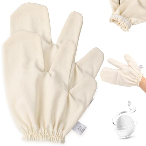 Garshana Gloves Raw Silk Massage Raw Silk Gloves Garshana with Elastic Wrist Bands for Skin Brushing Massage (2PCS)