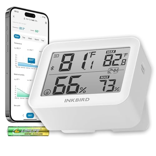 Temperature Hygrometer Monitor Hygrometer Thermometer Remote APP Control Greenhouse Accessories Room Temperature Monitor Room Thermometer for Baby Nursery 1 Years Data Storage Export LCD