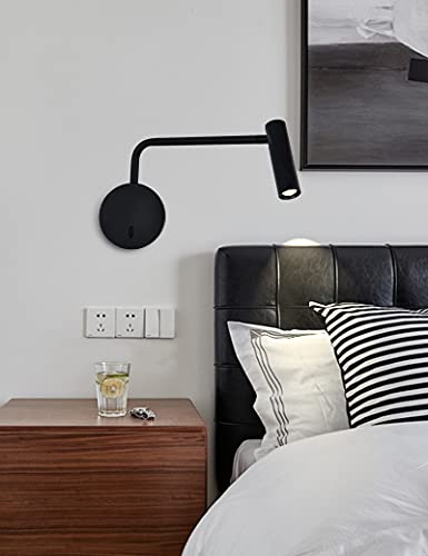 ZEROUNO Luz de leitura de parede, braço oscilante, latão escovado com lâmpada LED comutada, suporte