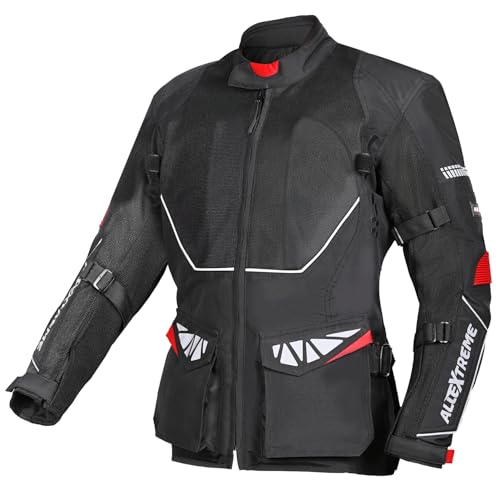 Image of Allextreme RALLY Unisex Motorcycle Touring Riding Jacket Polyester & Mesh Fabric with Abrasion Resistance Impact Protection Back Elbow Shoulder CE Lvl 2 Certified Armour Chest for Bikers (S, Black)