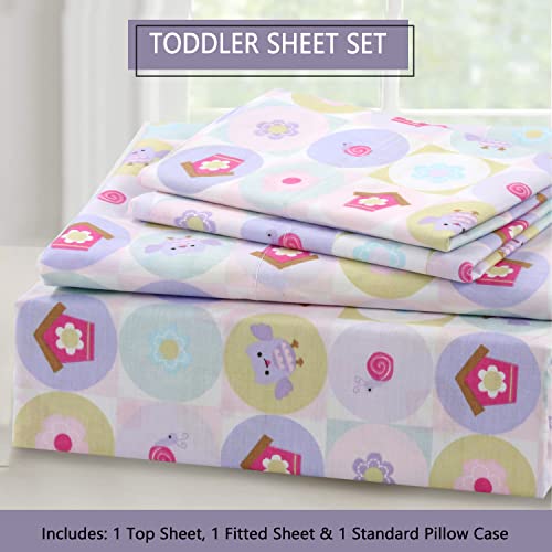 Image of Cozy Line Home Fashions 100 Cotton 3 Piece Toddler Sheet Set, Soft Breathable Crib Bedding Set for Girls Includes a Flat Sheet, a Fitted Sheet, a Pillowcase, Spring Floral Bloom Geometric Garden Pink