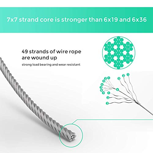 Ahandmaker 304 Stainless Steel Wire Cable, 393 Ft Length 1/32 Wire Rope With 50 Pcs Rectangle Aluminum Crimping Sleeves For Party Decro String, Clothesline, Easy To Hang #TOP6