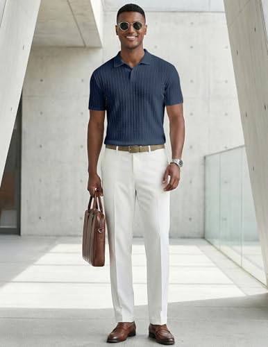 Image of JMIERR Mens Casual Polo Shirt Summer Short Sleeve Vacation Button Beach Knit Stretchy Golf Shirts