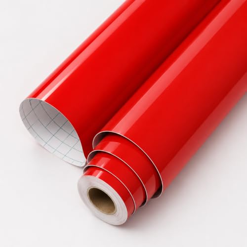 Image of Vinyl Contact Paper Decorative for Cabinets Countertops Kitchen Shelves Liner Self Adhesive Film Peel and Stick Waterproof Removable Wallpaper (Inches 24 x 96, Red Glossy)