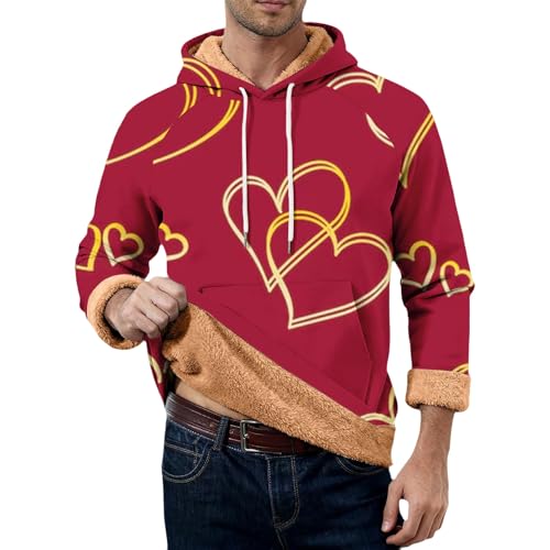 Sudadera con capucha para hombre con estampado de corazón rojo y cremallera