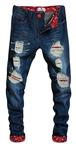 Skylinewears Men's Ripped Distressed Destroyed Straight Fit Leg Washed Denim Jeans Pants