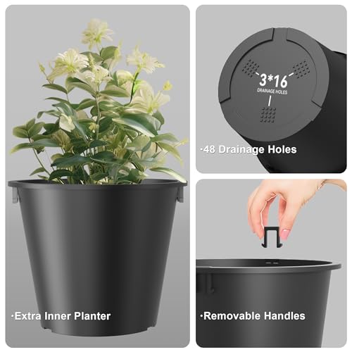 Kante Tall Round Planter Set of 2, 13 Inch Tall Decorative Planter Pots for Outdoor Indoor Garden Patio Front Porch (Black) by Kante - Image 7