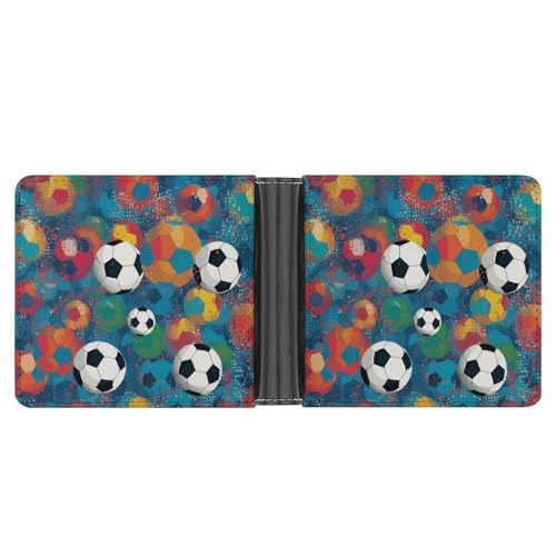 Men's Leather Wallet Bifold Wallet for Men Colorful Football Slim Wallet with Multiple Card Classic Passcase Mens Card Holder