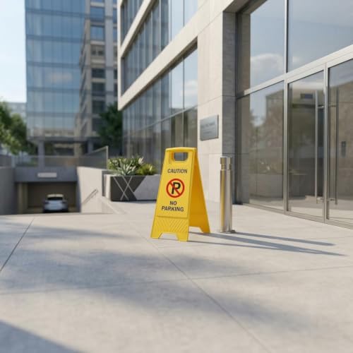 Image of AIR O MATIC Plastic NO PARKING Caution Standing Board | Foldable Warning Display Sign | High Visibility Safety Sign for Parking Area, Office, Mall, Hotel & Commercial Use