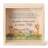 Namalu Taufgeschenke Geldgeschenke Verpackung Bilderrahmen Spardose 16 x 16 cm Geschenk für Taufe Kommunion Konfirmation Jugendweihe Abitur 3D Bilderrahmen Sparbüchse Holz Sparrahmen(Tiergefährten)