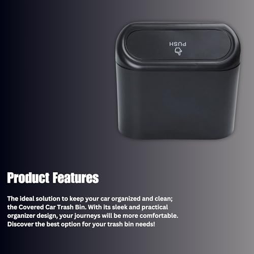 Image of Car Trash Can with Lid Mini Car Trash Can | Auto Dustbin Garbage Organizer | Car Accessories for Interior, Garbage Bin for Car, Home, Office | Essential Multi-Purpose Car Trash Can (Black)