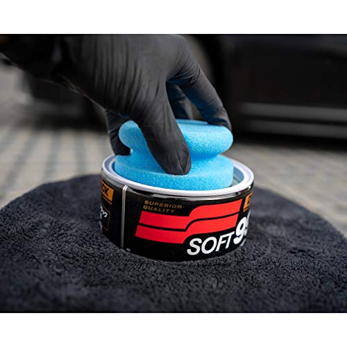 detailmate Soft99 Auto Versiegelung Set für dunkle Lacke - Dark & Black Wax Auto Hartwachs, für Schwarze/dunkle Autolacke 300 g + Handpolierschwamm Applikator + Mikrofaser Poliertuch 550GSM 40x40cm