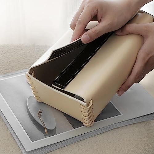 Copertura per scatola di fazzoletti, dispenser di tovaglioli in pelle PU intrecciata per casa e ufficio, grande apertura ad arco per una facile estrazione, accessorio decorativo da scrivania, 24 x 13