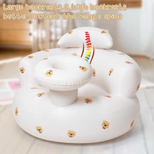 Image of Inflatable Baby Seat, Bear Portable Inflatable Infant Chair for Baby 3 Months and Up, Floor Seater Support Seat with Built in Air Pump for Kids Learning to Sit Feeding Shower