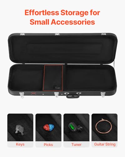 Image of VEVOR Bass Guitar Hard Case, 48.03 in Rectangular Guitar Hard Case, With Lock Latch Keys Handle, PVC Padding Soft Lining Water-Resistant Hard Shell Guitar Cases, for 39-46.5 in Bass Guitars, Black