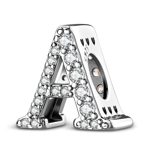 Aurevella 925 Charms di Lettere in Argento Sterling A-Z per Bracciale e Collana Ciondolo con Perline Iniziali Regalo per Signore Gioielli Fai da te