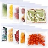 SPLF 10 Pack Dishwasher Safe Reusable Sandwich Bags, Reusable Storage Bags, BPA Free Quart Freezer Bags Leakproof Silicone and Plastic Free Lunch Bags Food Storage