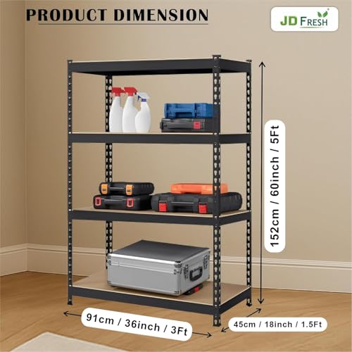 Image of JD FRESH 4-Tier Extra Large Metal Shelf Rack /60x36x18 Inch Adjustable Boltless Shelving Unit /Heavy Duty Display Rack Organizer for Garage /Kitchen /Warehouse /Tool-Free Assembly and Rust-Resistant