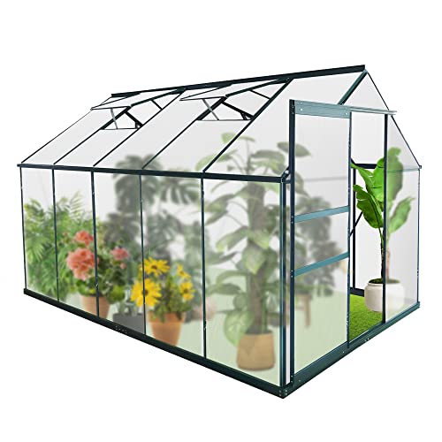Try & Do 6'X 10' Outdoor Greenhouse, Walk-In Greenhouse With Sliding Door, 2 Vent Window, Rain Gutter, Polycarbonate Aluminum Heavy Duty Greenhouse Kit For Vegetables, Plants Backyard Garden In Winter #TOP11