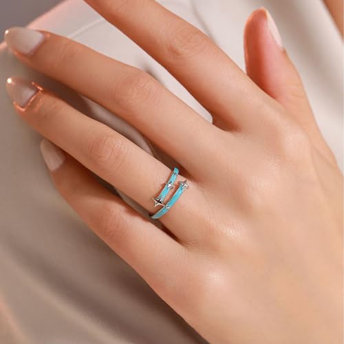 Kokoma Star Sterling Silver Ring for Women Blue Enamel Meteor Engagement Promise Band Open Statement Rings Expandable3