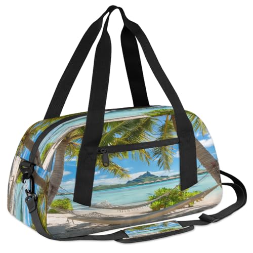 Kids Gym Bag with Adjustable Shoulder Strap, Ocean Beach Palm Trees Tropical Island Seaside Boys & Girls Travel Sport Duffle Bag School for Overnight Travel Bag2