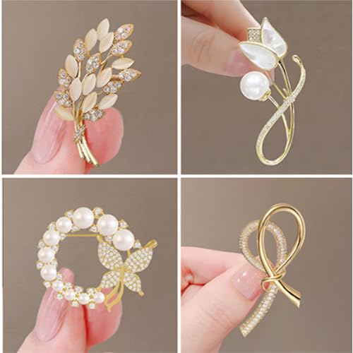 Image of 4Pcs Scarf Ring Tie Cinch Clip for Women Shawl Clothing Shirt Sweater Clips to Tighten Metal Pearl Flower Round Circle Pin Buckle Bandana Ring Trendy Silk Scarf for Women