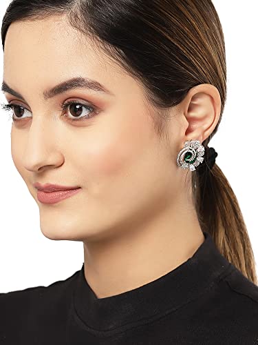 Image of Karatcart Women Green American Diamond Stud Earrings