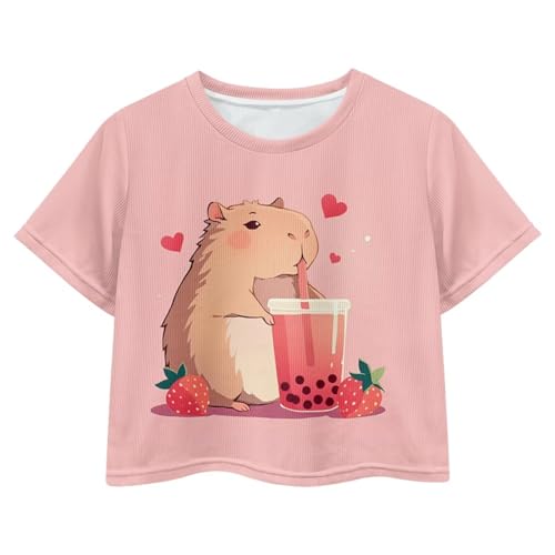 Girls Fashion Crewneck Tee Shirts Casual Short Sleeve Crop Top Summer Outfits 5-14 Years Old