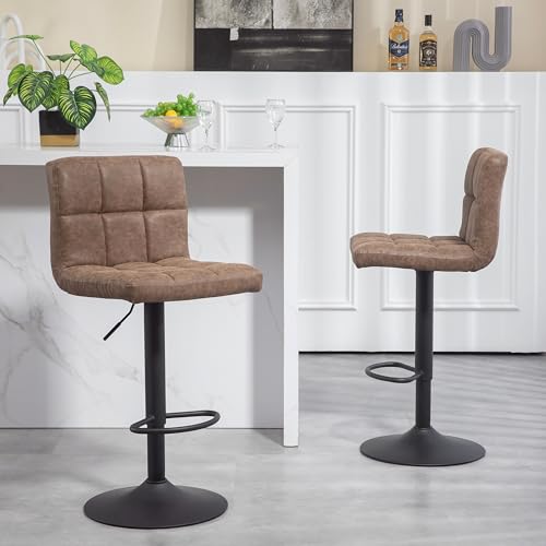 Finnhomy-Bar-Stools-Set-of-2-Counter-Height-Swivel-Barstools-with-Footrest-and-L-Shape-Thicken-Cushion-Back-Height-Adjustable-Modern-Bar-Chairs-Vintage-Leather-Retro-Brown Finnhomy Bar Stools Set of 2 Counter Height Swivel Barstools with Footrest and L Shape Thicken Cushion Back Height Adjustable Modern Bar Chairs Vintage Leather Retro Brown