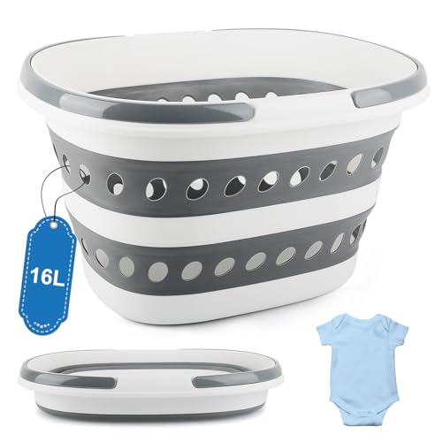 Laundry Basket Collapsible, 16L Small Clothes Hamper Pop-Up Laundry Baskets with Handles, Foldable Plastic Bin Storage Containers for Clothes Baby Kids Hamper Storage Organizer for Dorm Room Bathroom