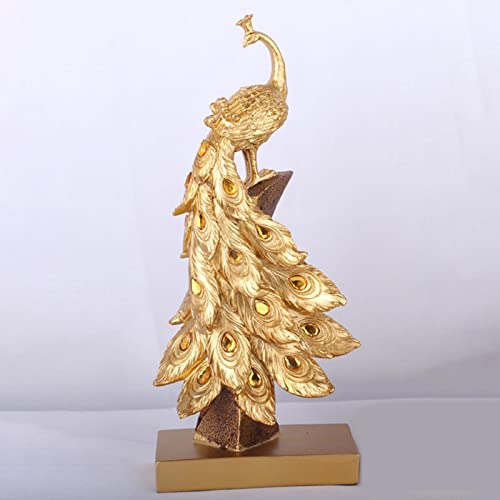 Estatua decorativa de pavo real en resina dorada miniatura 3