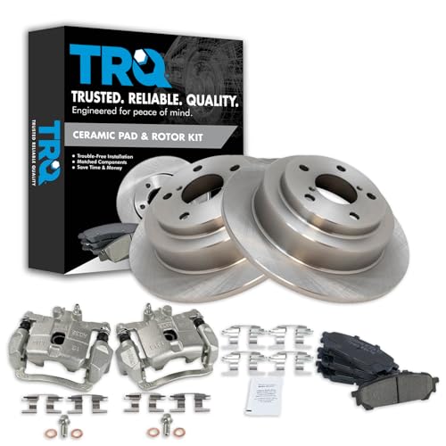 Image of TRQ Rear Brake Pad and Rotor Set Ceramic Rotors Calipers | For 2005-2006 Saab 9-2X 2004-2008 Subaru Forester 2004-2007 Impreza