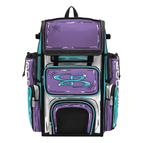 Boombah Superpack Bat Bag - Backpack Version (no wheels) - Holds 4 Bats - Animate Amethyst Orchid/Aqua/White