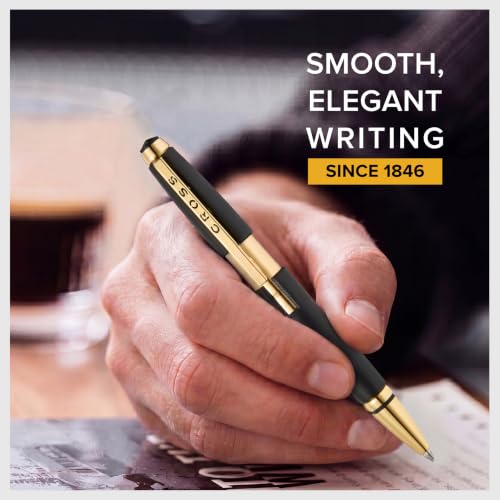Image of Cross Edge Matte Black Lacquer Rollerball Pen with Gold PVD Appointments - Refillable, Luxury Gift Box