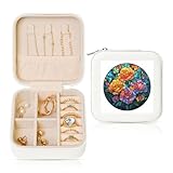 Woshuwo Organizador de joyas de viaje con diseño de mosaico de rosas, de piel sintética, para anillos, aretes, colgantes, collares para niñas y mujeres