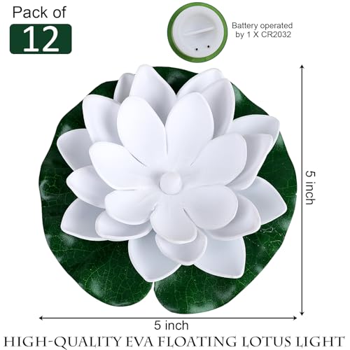 image for Scawim 12PCS Waterproof Floating Lotus Light, 5 Inch Floating Lily Flo